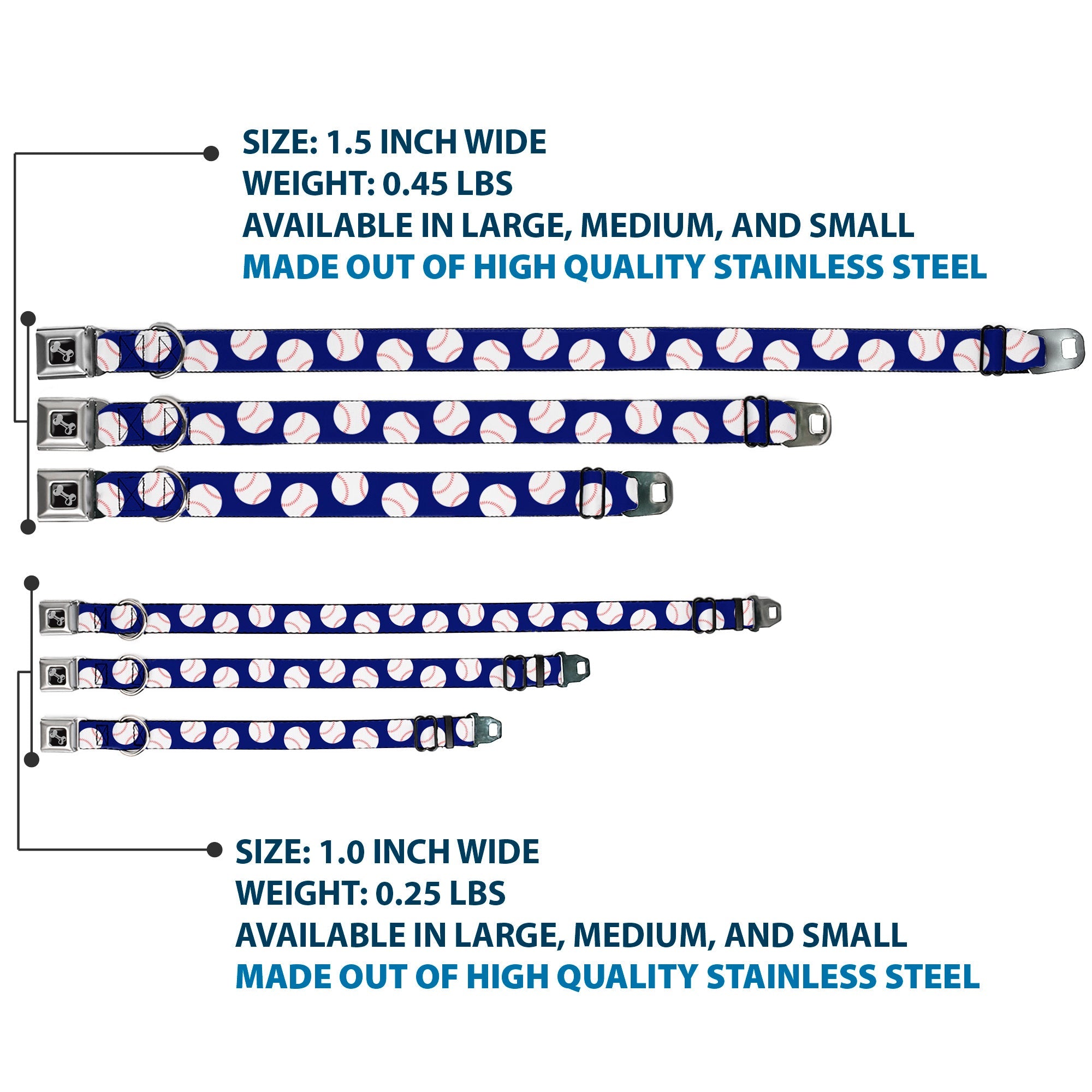 Dog Bone Seatbelt Buckle Collar - Baseballs Scattered Blue