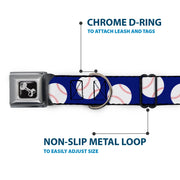 Dog Bone Seatbelt Buckle Collar - Baseballs Scattered Blue