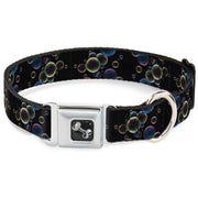 Dog Bone Seatbelt Buckle Collar - Bubbles Black/Iridescent Multi Color