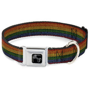 Dog Bone Black/Silver Seatbelt Buckle Collar - Burlap Texture Rainbow