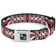 Dog Bone Seatbelt Buckle Collar - Corset Lace Up w/Bow Black/Red