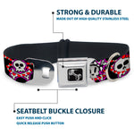 Dog Bone Seatbelt Buckle Collar - Cute Skulls w/Hearts