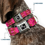 Dog Bone Seatbelt Buckle Collar - Cute Skulls w/Paisley Purple/Pink/Green
