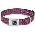 Load image into Gallery viewer, Dog Bone Seatbelt Buckle Collar - Cute Skulls w/Paisley Purple/Pink/Green
