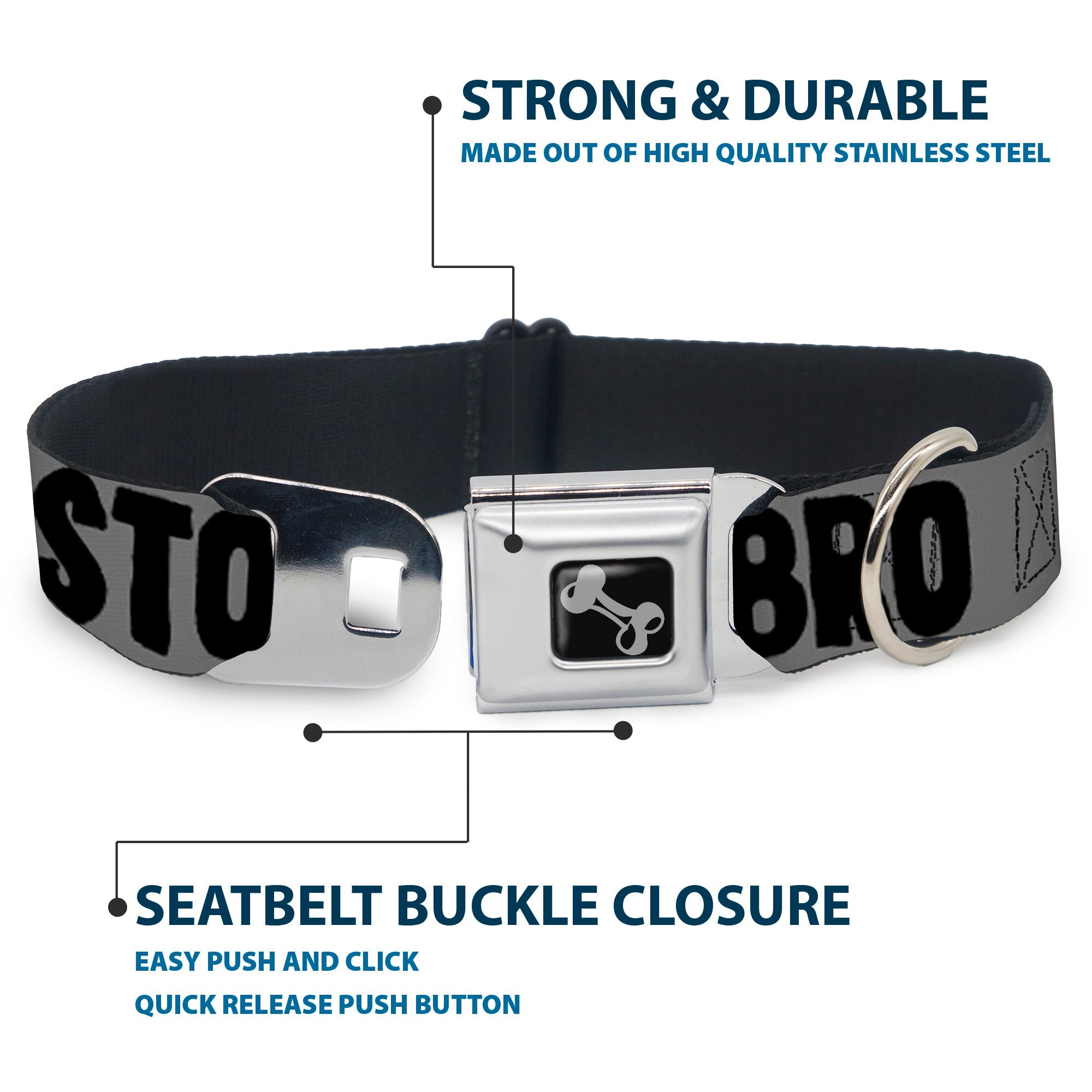 Dog Bone Seatbelt Buckle Collar - COOL STORY BRO Gray/Black