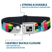Dog Bone Seatbelt Buckle Collar - Checker Bright Pastel