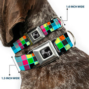 Dog Bone Seatbelt Buckle Collar - Checker Bright Pastel w/Outline