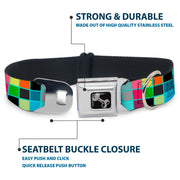 Dog Bone Seatbelt Buckle Collar - Checker Bright Pastel w/Outline