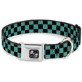 Load image into Gallery viewer, Dog Bone Seatbelt Buckle Collar - Checker Black/Teal
