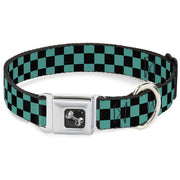 Dog Bone Seatbelt Buckle Collar - Checker Black/Teal
