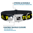 Load image into Gallery viewer, Dog Bone Seatbelt Buckle Collar - CAUTION WATCH YOUR DUBSTEP Black/Yellow
