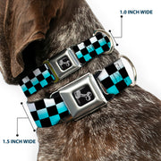 Dog Bone Seatbelt Buckle Collar - Checker Black/Ombre Turquoise