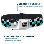 Dog Bone Seatbelt Buckle Collar - Checker Black/Ombre Turquoise