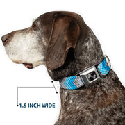 Dog Bone Seatbelt Buckle Collar - Chevron Weave Grays/Blues