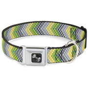 Dog Bone Seatbelt Buckle Collar - Chevron Weave Grays/Yellow/Green