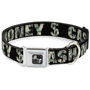 Dog Bone Seatbelt Buckle Collar - CASH MONEY $ Black/Dollars