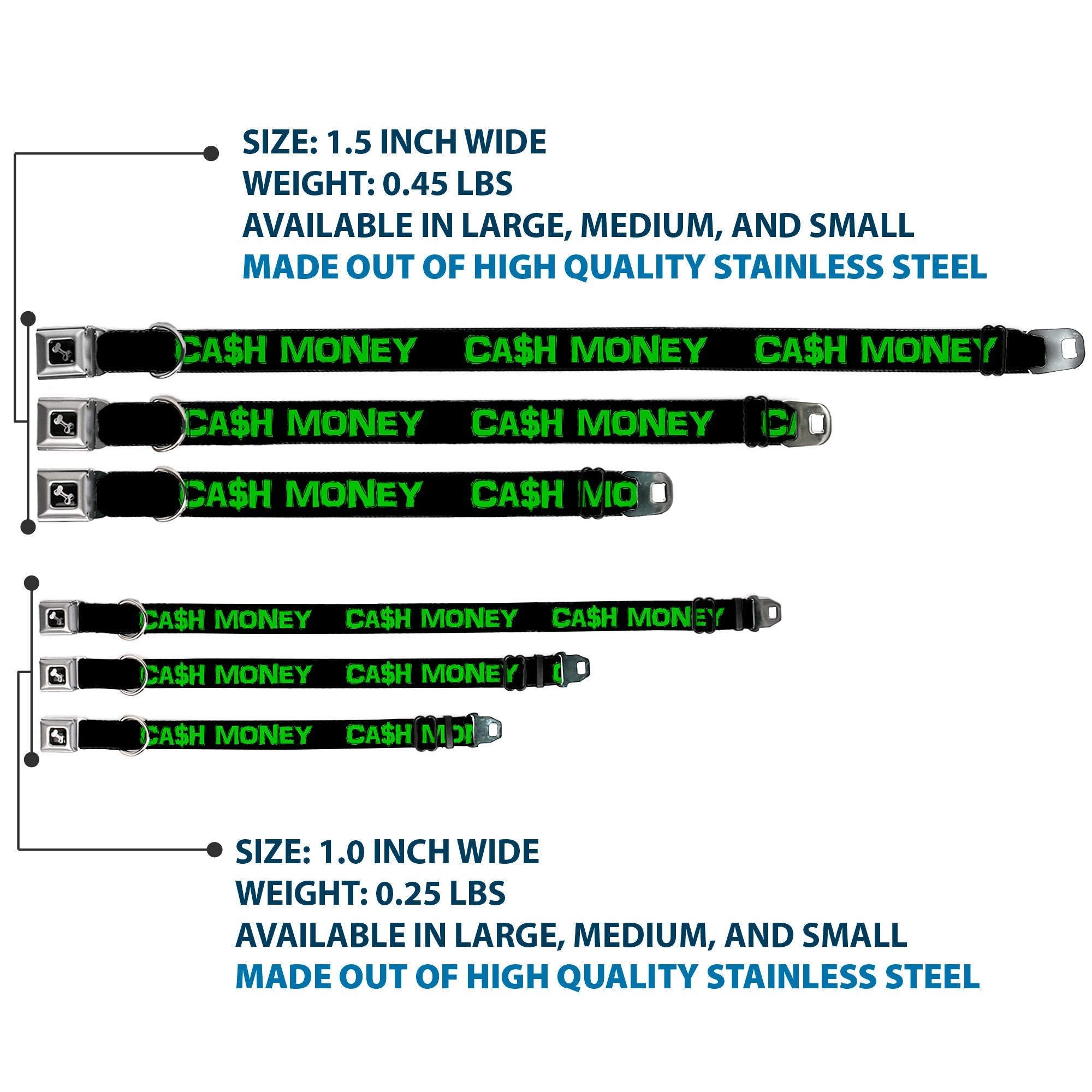 Dog Bone Seatbelt Buckle Collar - CA$H MONEY Black/Green