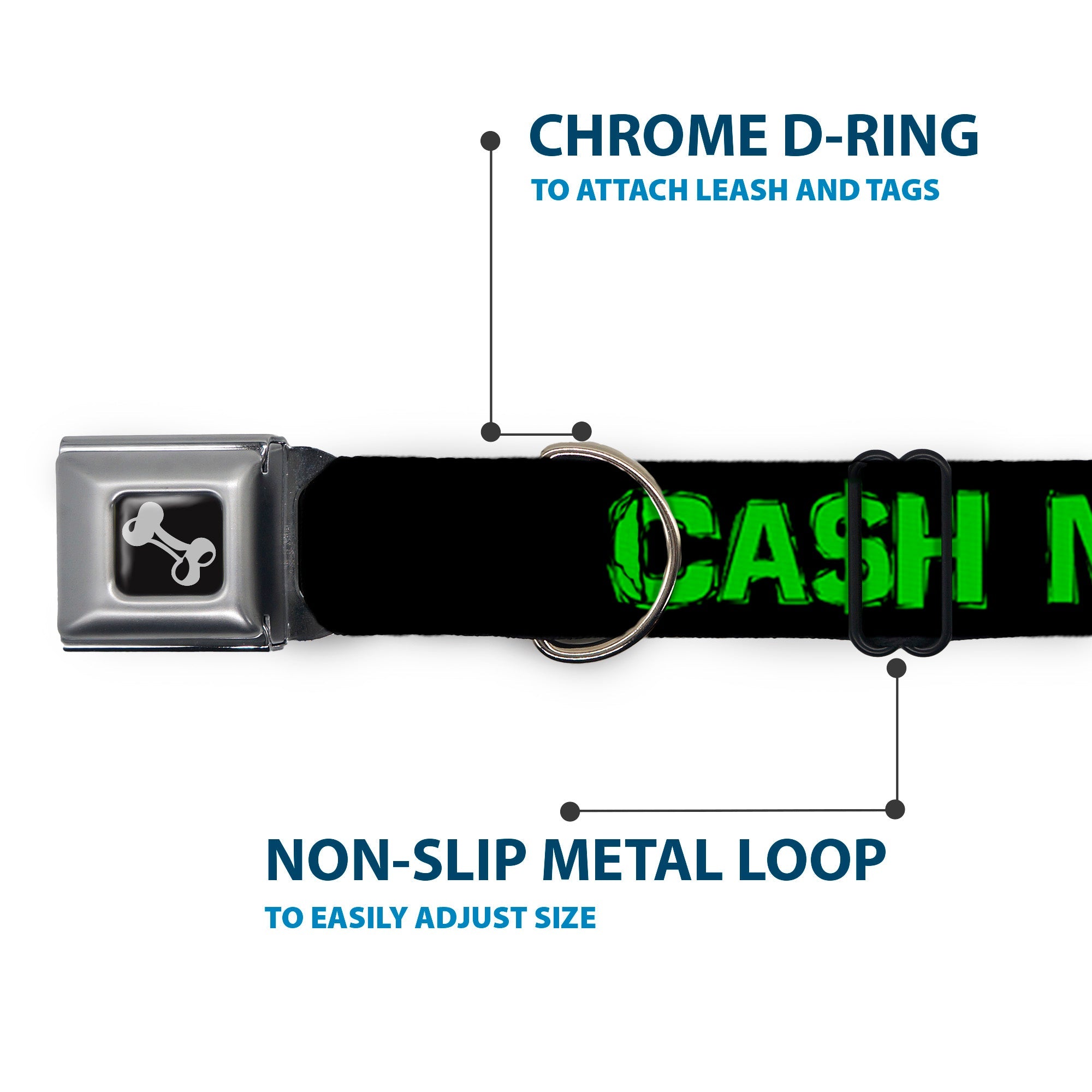 Dog Bone Seatbelt Buckle Collar - CA$H MONEY Black/Green