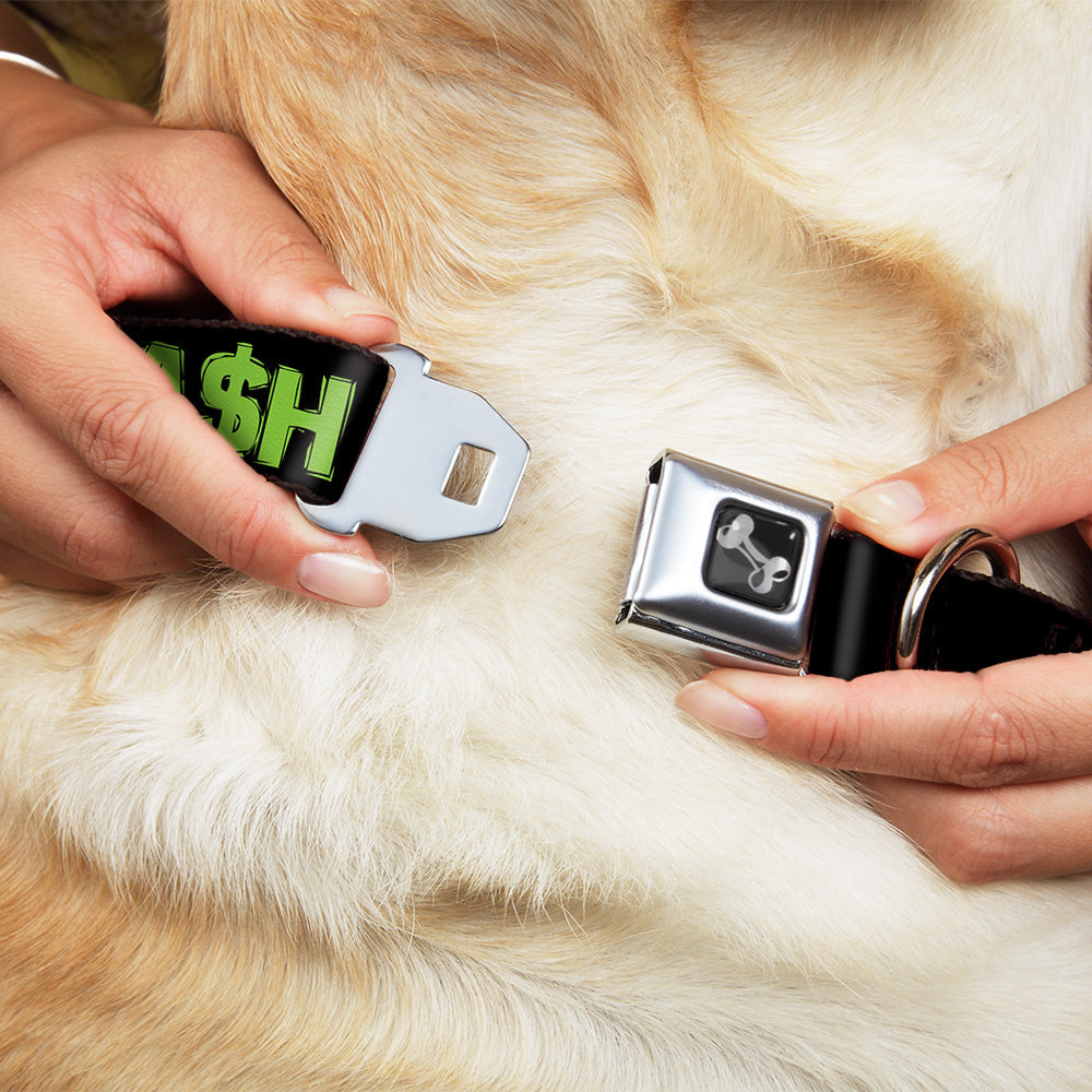 Dog Bone Seatbelt Buckle Collar - CA$H MONEY Black/Green