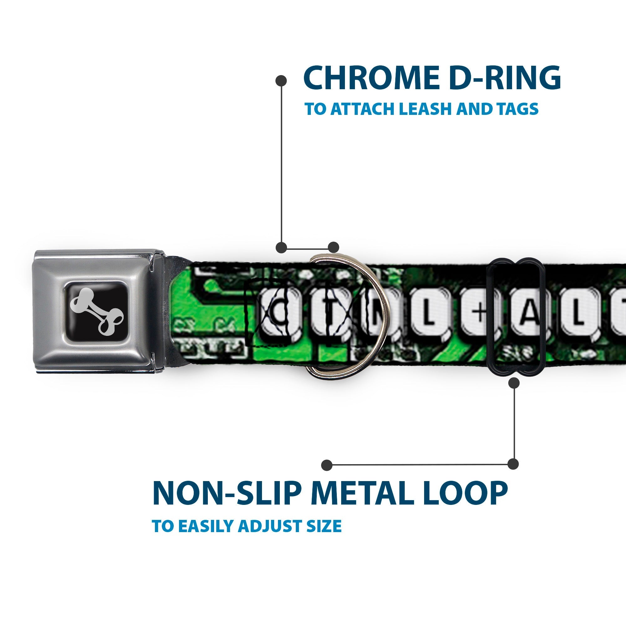 Dog Bone Seatbelt Buckle Collar - CTRL+ALT+DEL Chip