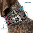 Load image into Gallery viewer, Dog Bone Seatbelt Buckle Collar - Cute Dinosaurs w/Mustaches Gray
