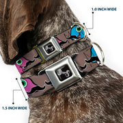 Dog Bone Seatbelt Buckle Collar - Cute Dinosaurs w/Mustaches Gray