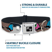 Dog Bone Seatbelt Buckle Collar - Cute Dinosaurs w/Mustaches Gray