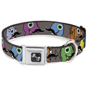 Dog Bone Seatbelt Buckle Collar - Cute Dinosaurs w/Mustaches Gray