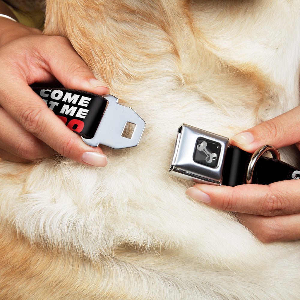 Dog Bone Seatbelt Buckle Collar - COME-AT ME-BRO Black/White/Red