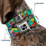 Dog Bone Seatbelt Buckle Collar - CALI Tropical Aqua/Multi Color