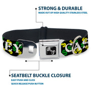 Dog Bone Seatbelt Buckle Collar - CASH MONEY w/$$$ Black/White/Yellow/Green