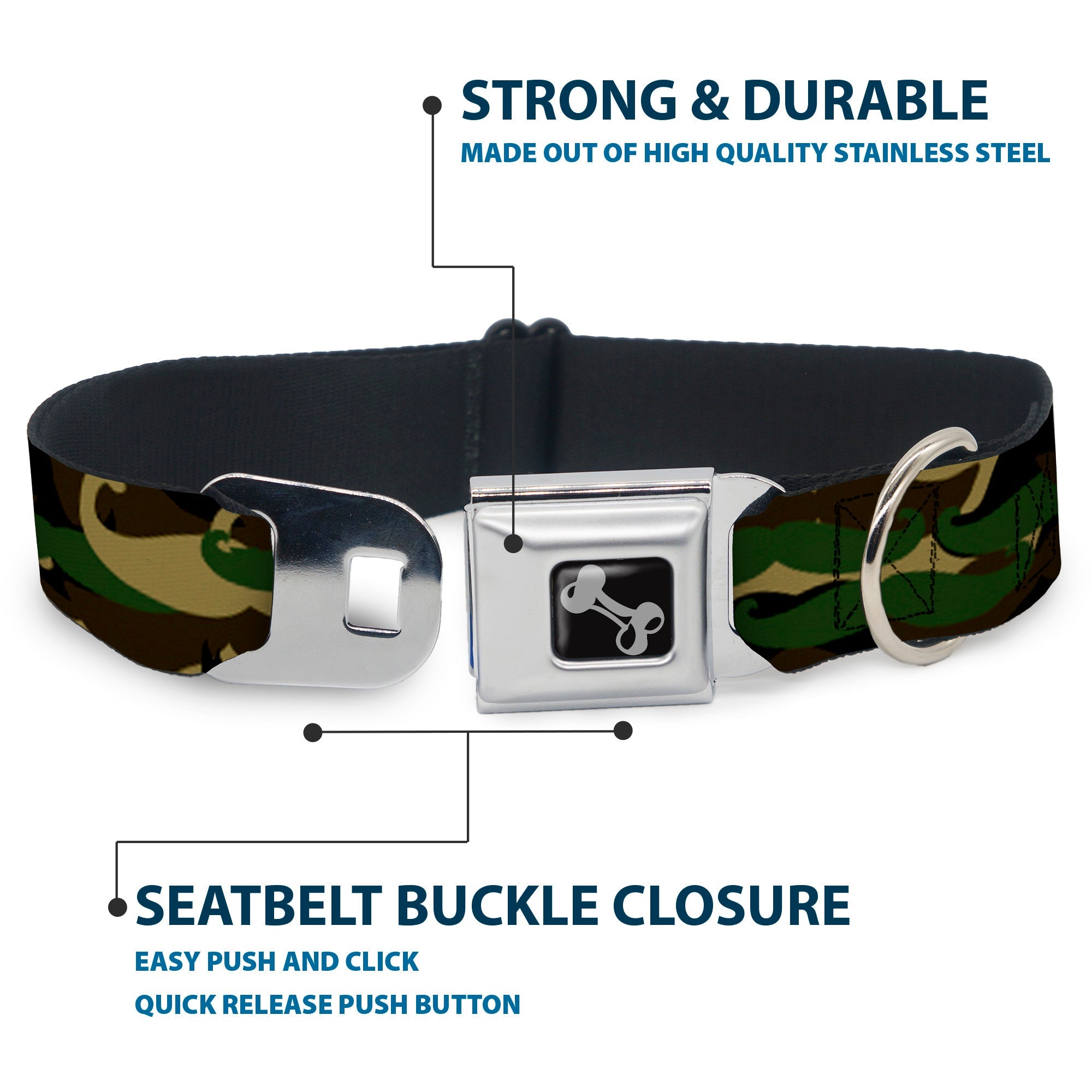 Dog Bone Seatbelt Buckle Collar - Camo'stache