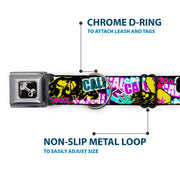 Dog Bone Seatbelt Buckle Collar - Cali Bear/CALI Graffiti/Pot Leaves Black/Multi Color