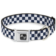 Dog Bone Seatbelt Buckle Collar - Checker Sapphire Blue/White