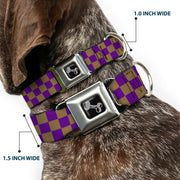 Dog Bone Seatbelt Buckle Collar - Checker Purple/Gold