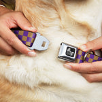 Dog Bone Seatbelt Buckle Collar - Checker Purple/Gold