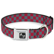 Dog Bone Seatbelt Buckle Collar - Checker Crimson Red/Gray