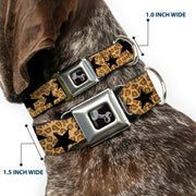 Dog Bone Seatbelt Buckle Collar - Cheetah/Stars Tan/Black