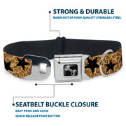 Dog Bone Seatbelt Buckle Collar - Cheetah/Stars Tan/Black