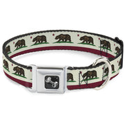 Dog Bone Seatbelt Buckle Collar - California Flag Bear Weathered White