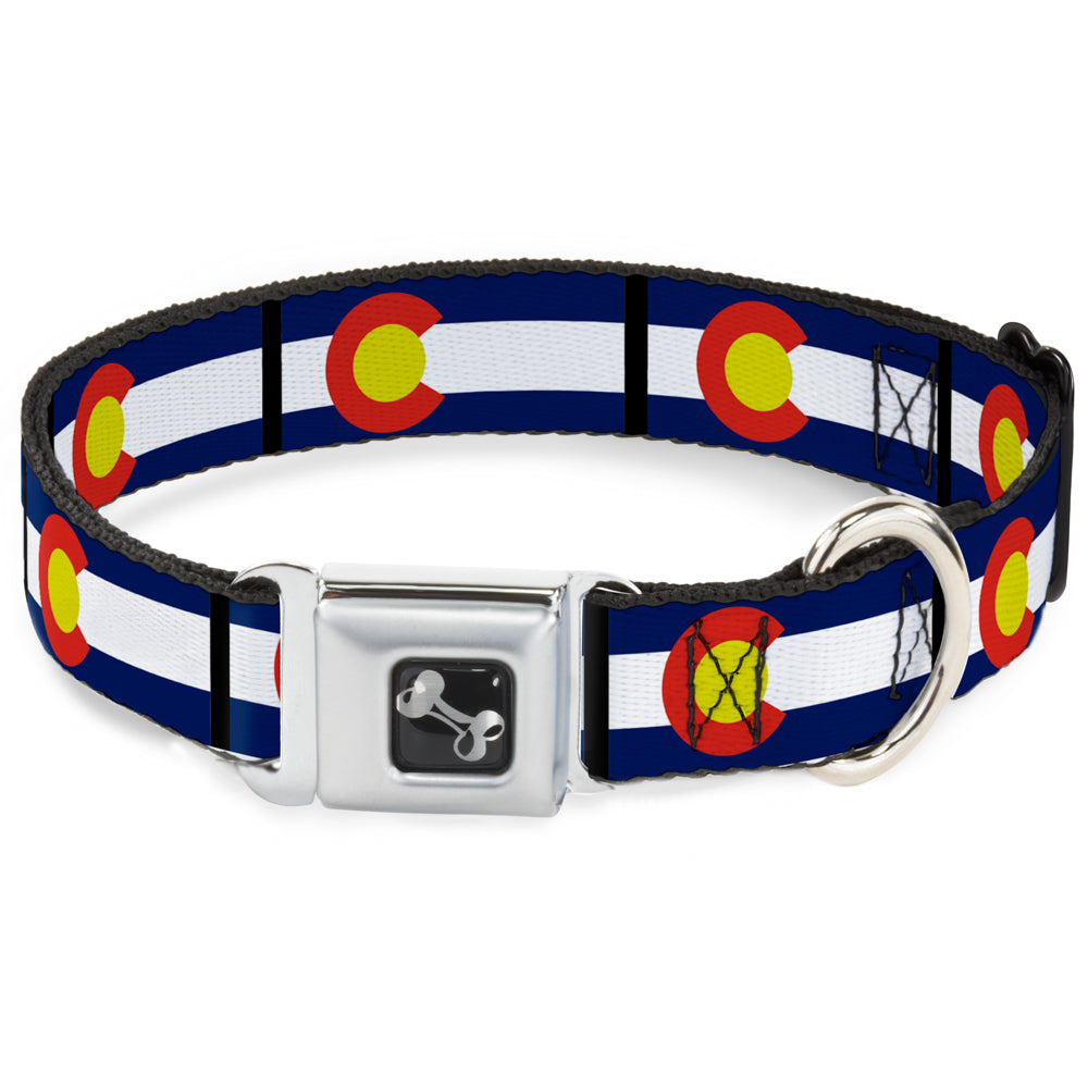 Dog Bone Seatbelt Buckle Collar - Colorado Flags