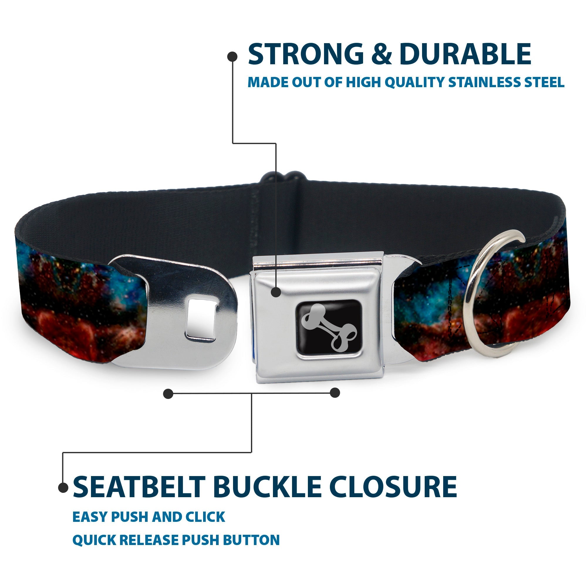 Dog Bone Seatbelt Buckle Collar - Cosmic Space