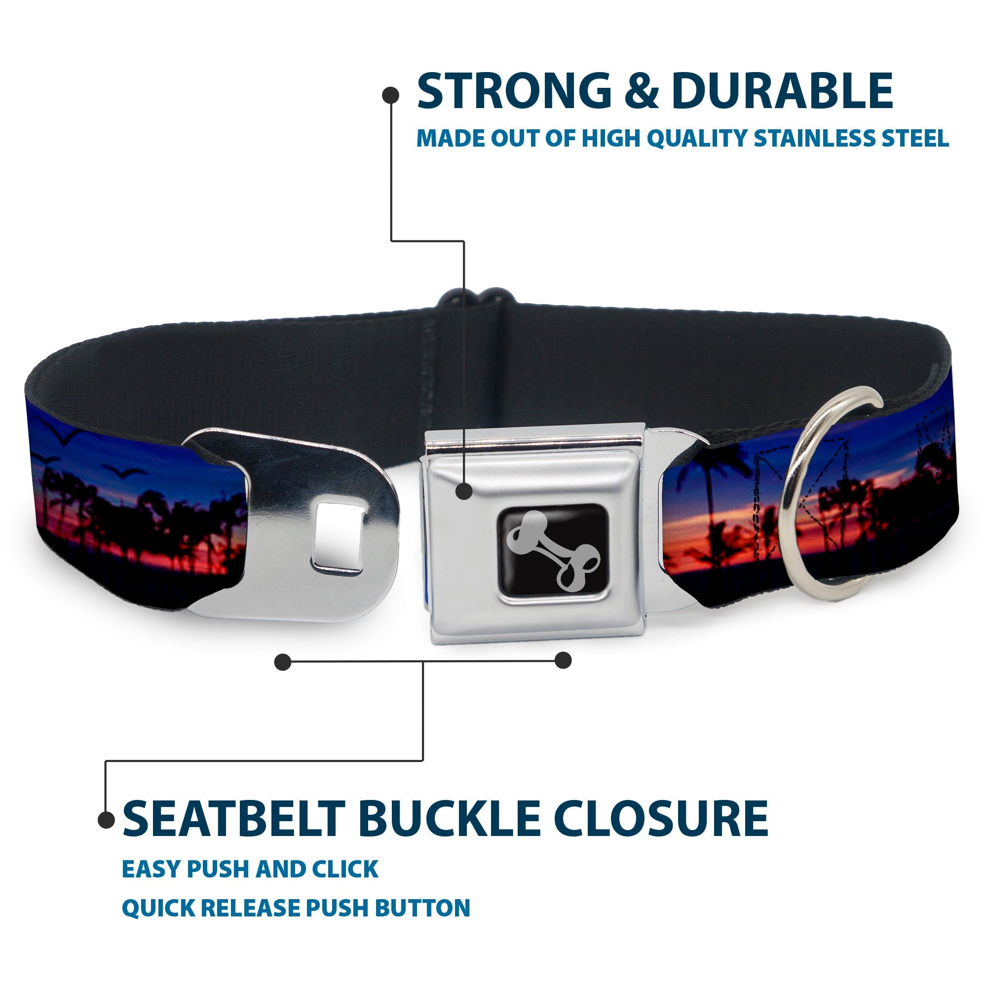 Dog Bone Seatbelt Buckle Collar - California Sunset