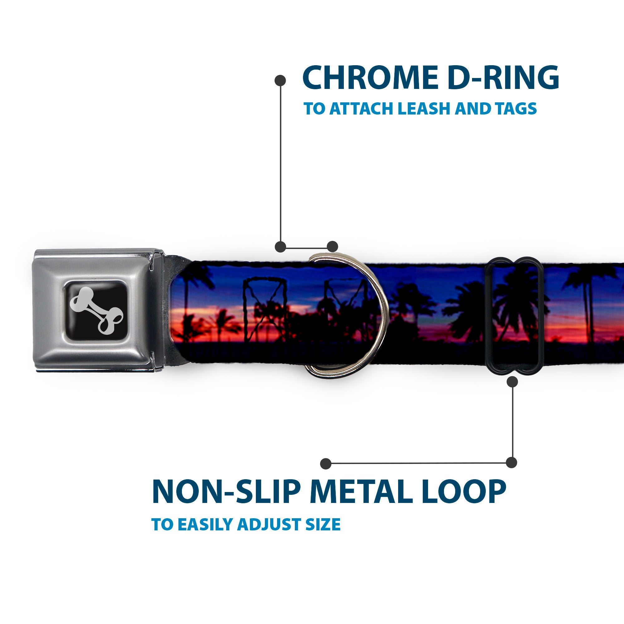 Dog Bone Seatbelt Buckle Collar - California Sunset