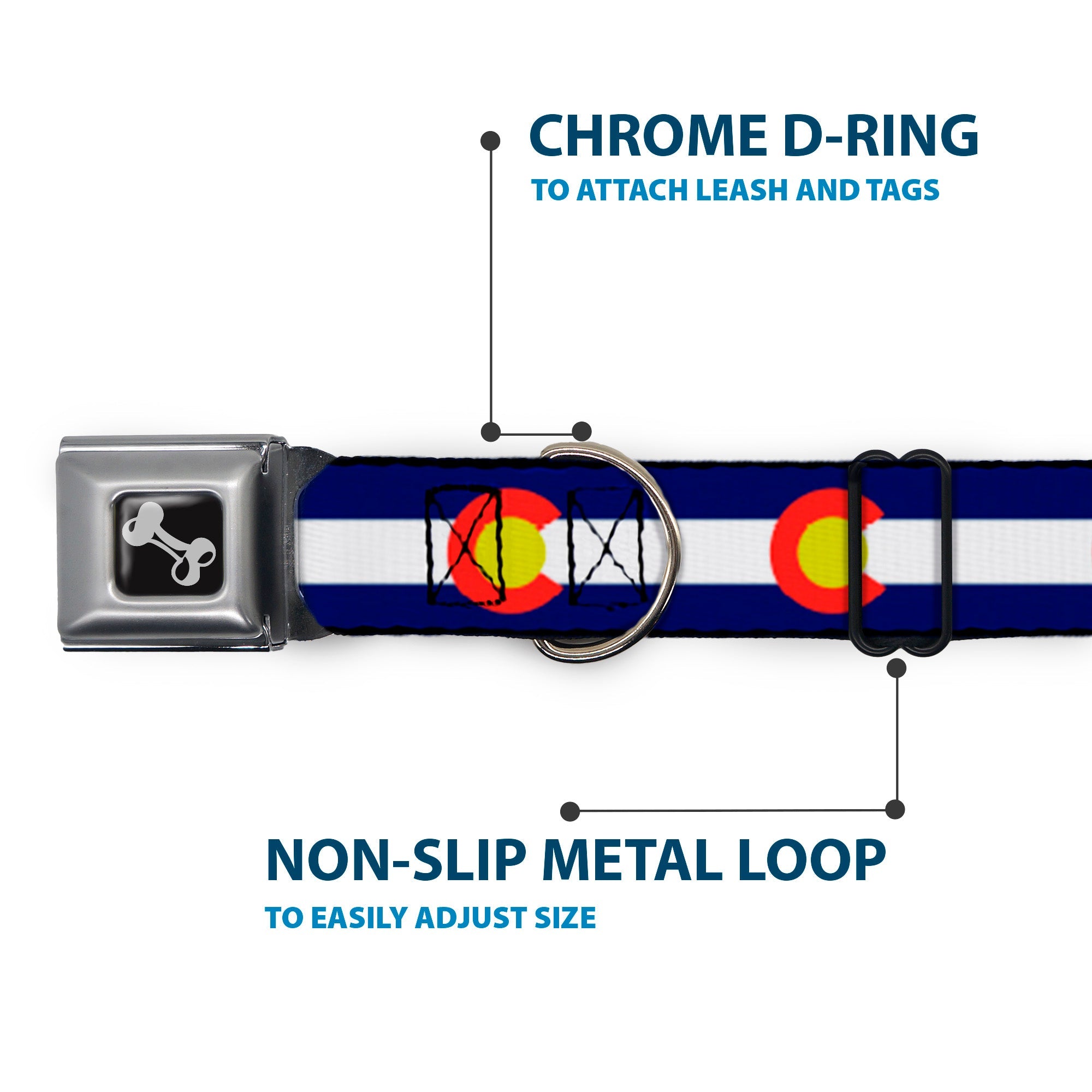 Dog Bone Seatbelt Buckle Collar - Colorado Flags2 Repeat