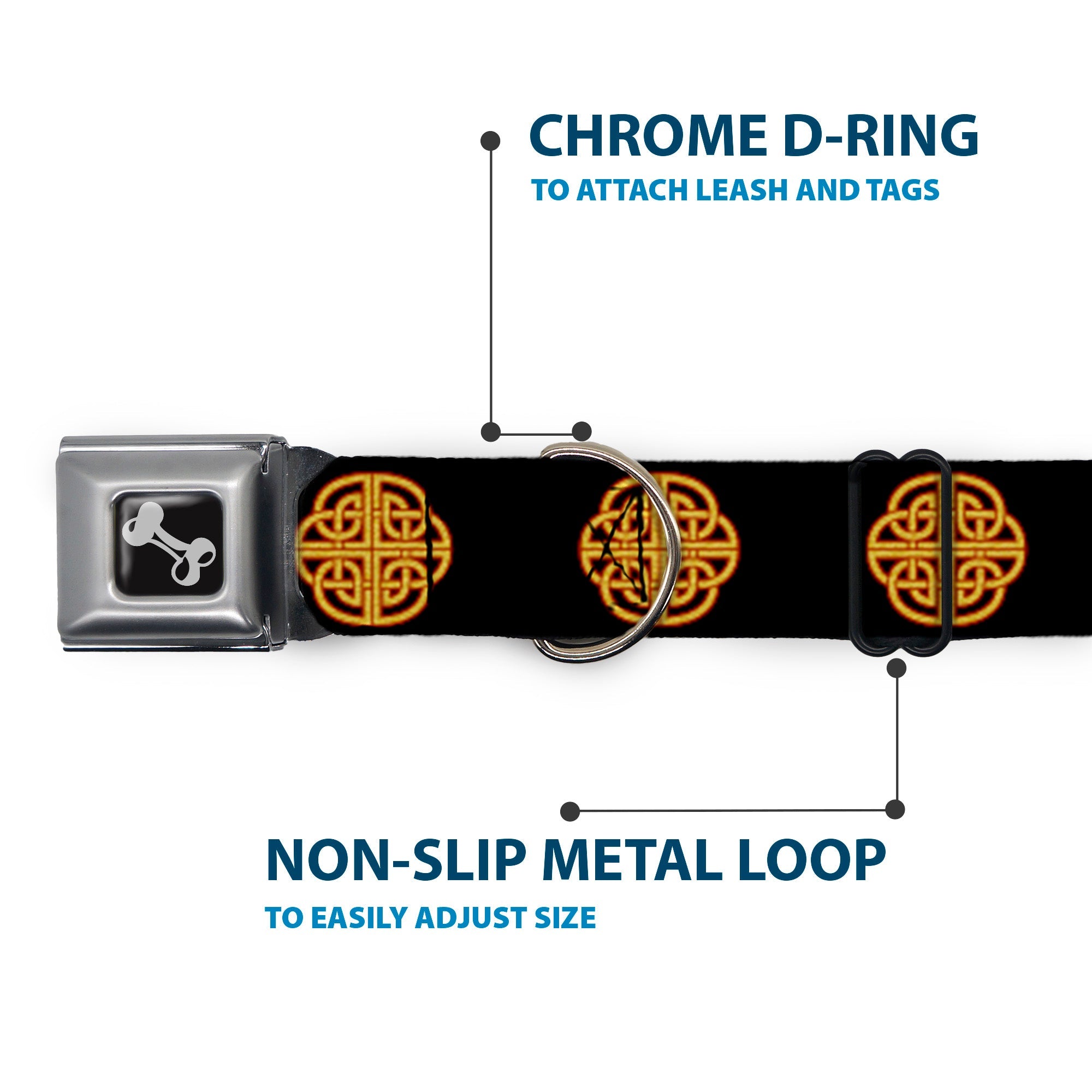 Dog Bone Seatbelt Buckle Collar - Celtic Knot Black/Burgundy/Gold