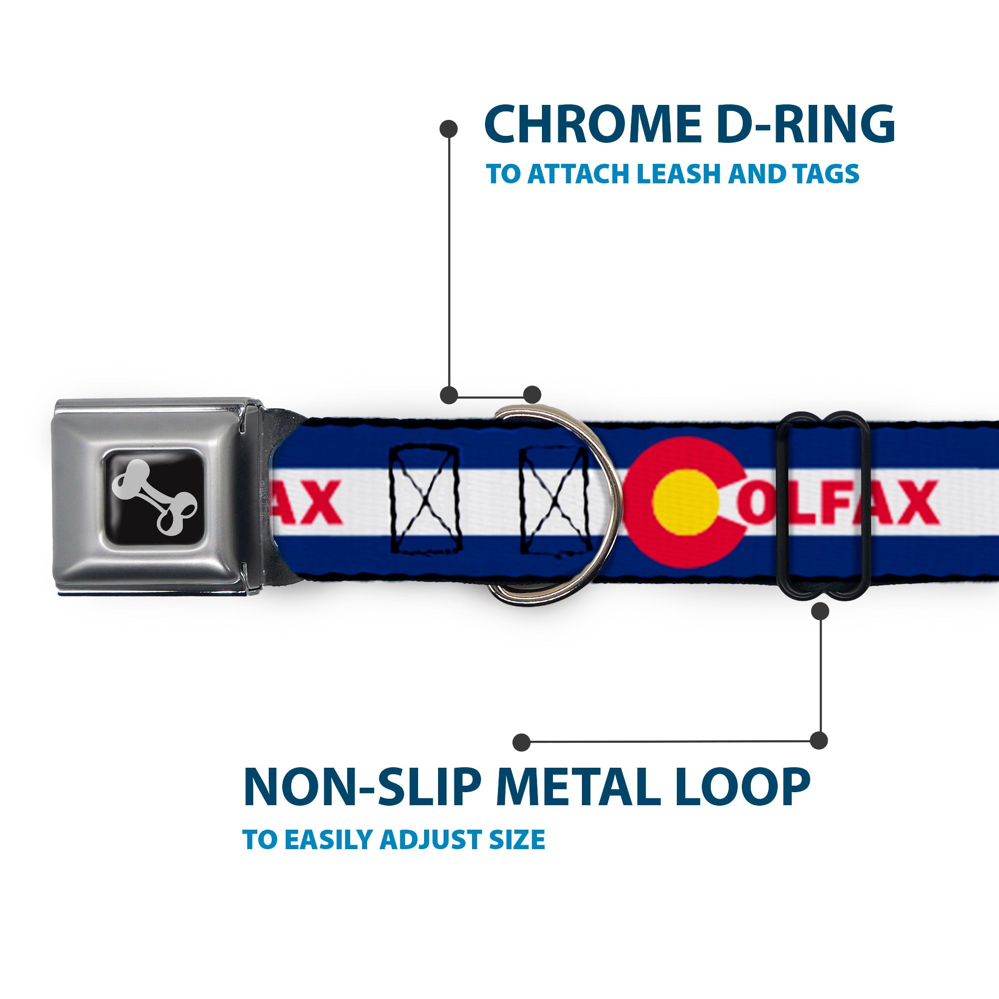 Dog Bone Seatbelt Buckle Collar - Colfax Colorado Flag