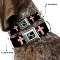Load image into Gallery viewer, Dog Bone Seatbelt Buckle Collar - Cross Repeat Black/Leopard Brown/Pink Outline
