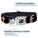 Dog Bone Seatbelt Buckle Collar - Cross Repeat Black/Leopard Brown/Pink Outline