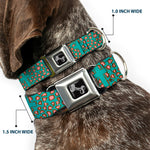 Dog Bone Seatbelt Buckle Collar - Cross Repeat Leopard Turquoise/Pink